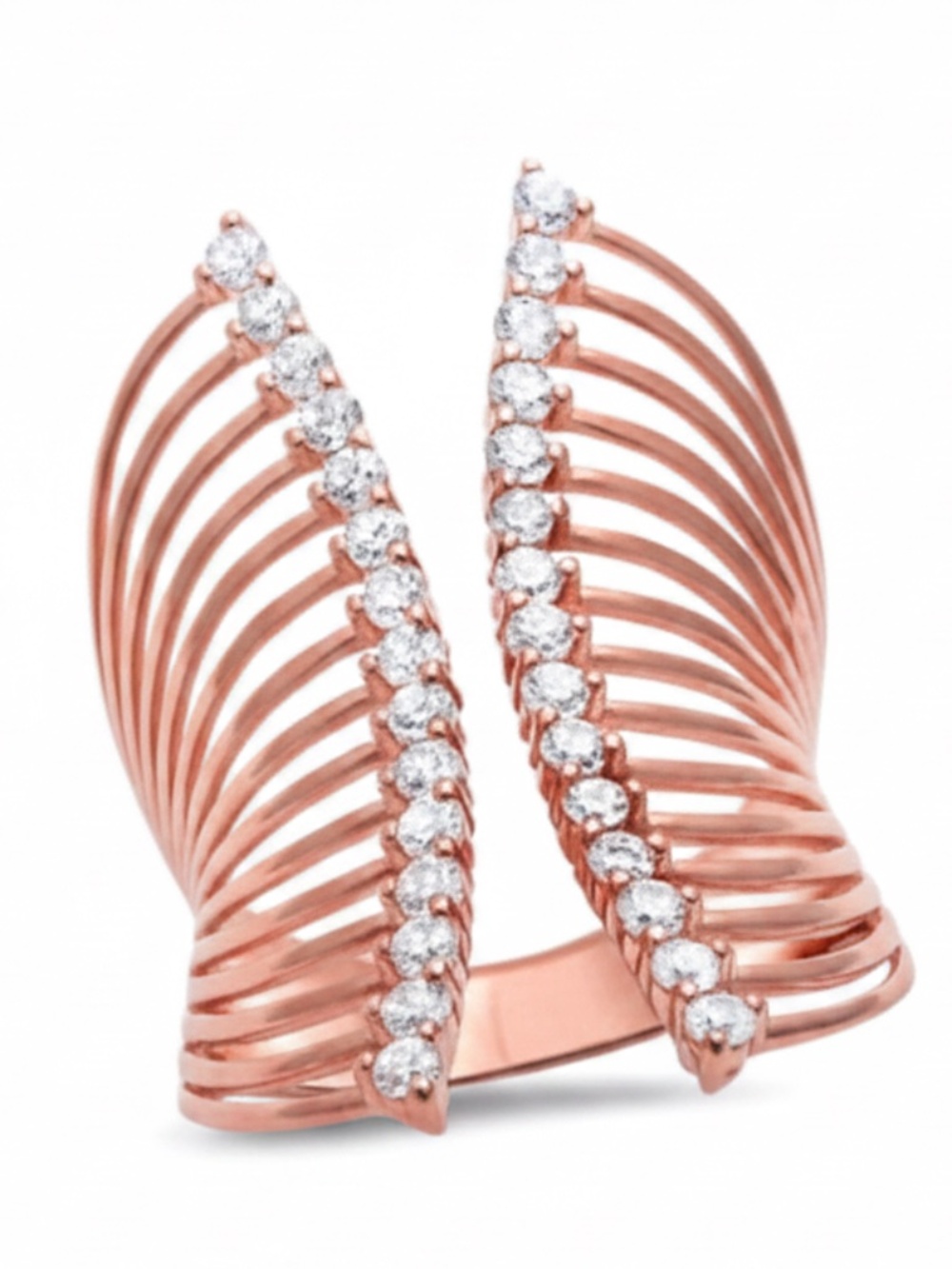 Womens Sterling Silver .925‎ Rose Gold Paved Zirconia Cocktail Ring Size 9